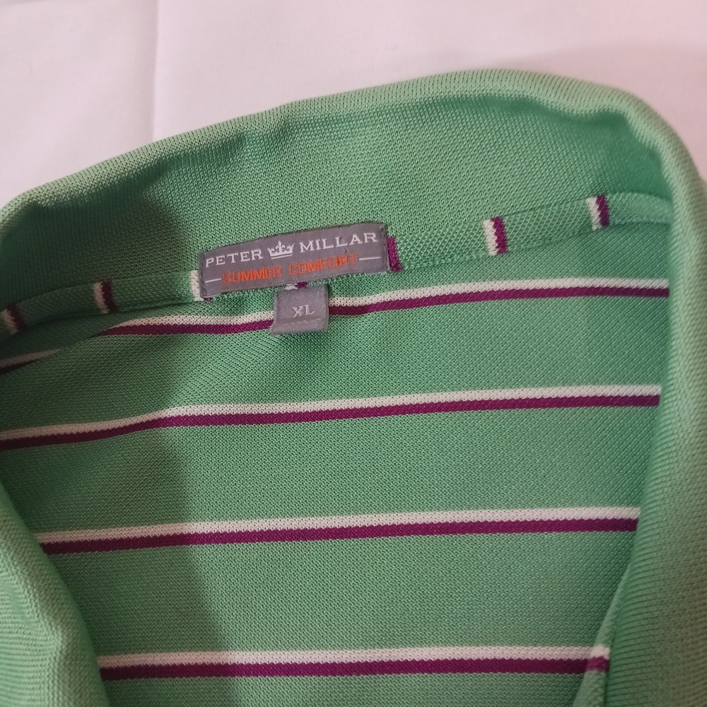 Peter Millar Polo Shirt Mens XL Green Excellent Striped Summer Comfort Golf
